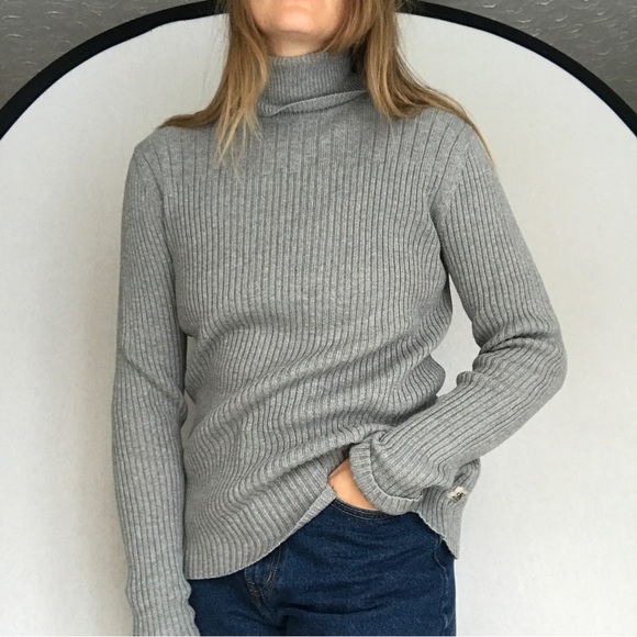 🍄Calvin Klein Jeans Y2K Ribbed Grey Turtleneck (M) - Picture 1 of 7